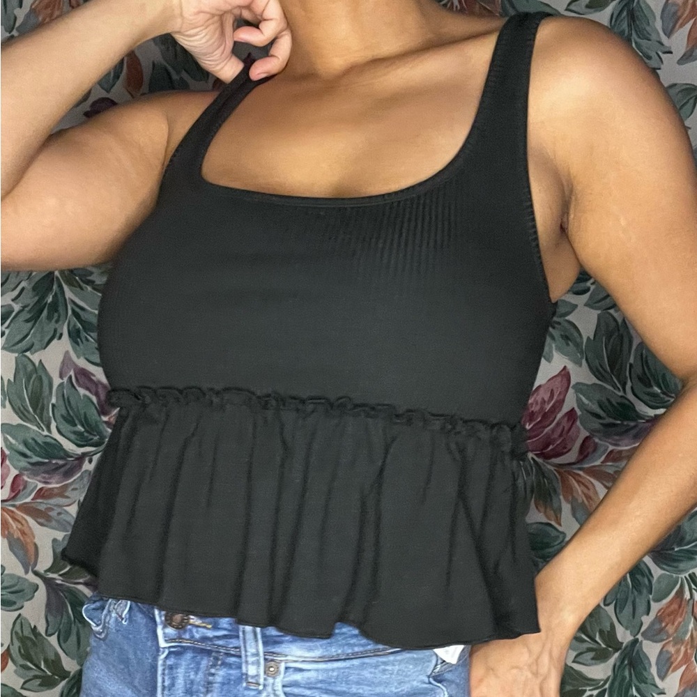 NWT Black Forever 21 Ribbed Peplum Crop Tank Top
